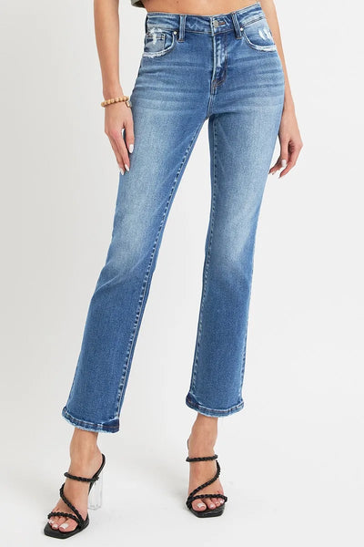 RISEN Full Size Mid Rise Ankle Straight Jeans with Pockets - Jeans Junction Online