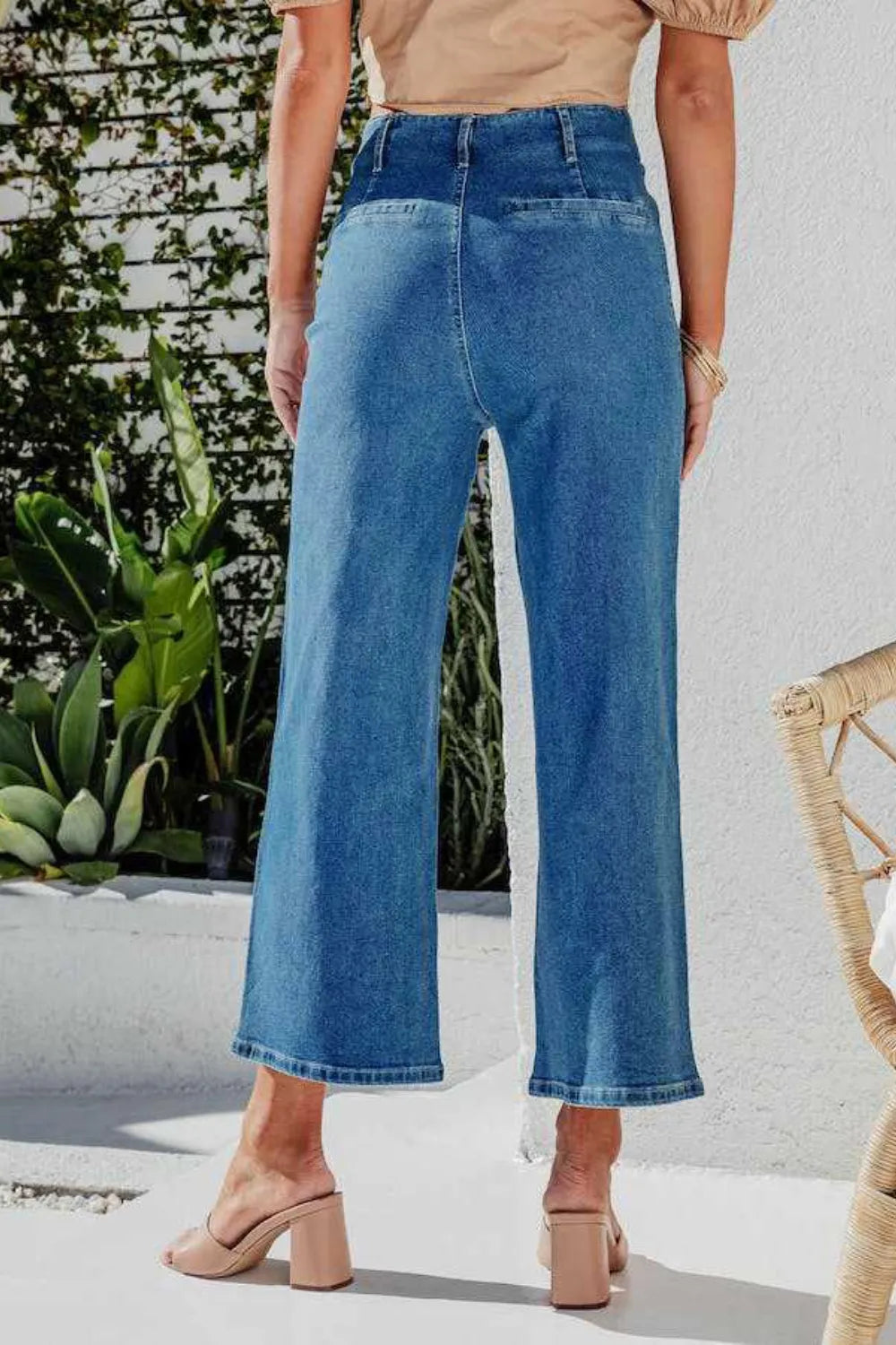 Button Fly Cropped Wide Leg Jeans - Jeans Junction Online