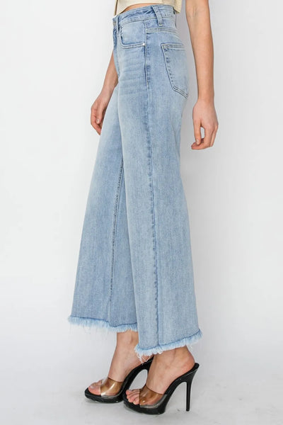 RISEN High Rise Crop Wide Fray Hem Jeans - Jeans Junction Online