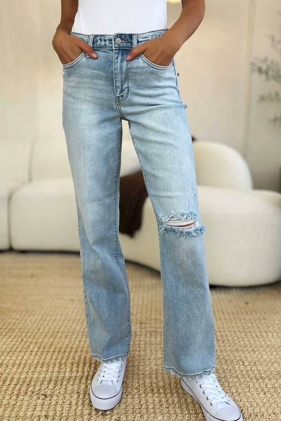 Judy Blue Full Size High Waist Distressed Straight Jeans - Jeans Junction Online 