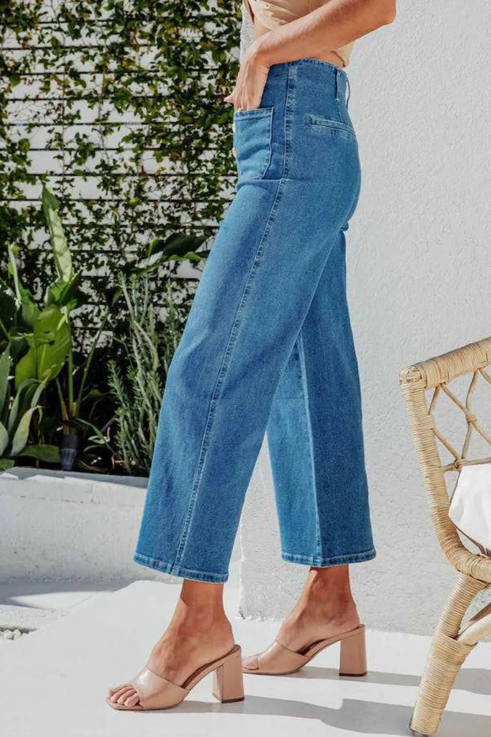 Button Fly Cropped Wide Leg Jeans - Jeans Junction Online