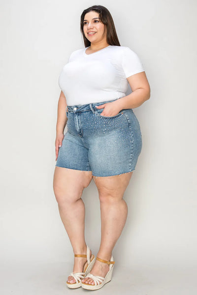 Judy Blue Full Size High Waist Raw Hem Denim Shorts - Jeans Junction Online