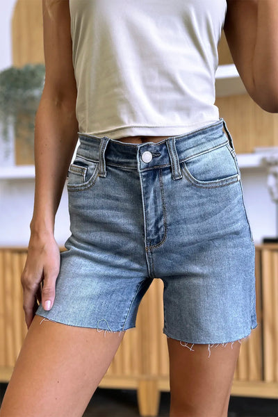 Judy Blue Full Size High Waist Raw Hem Denim Shorts - Jeans Junction Online