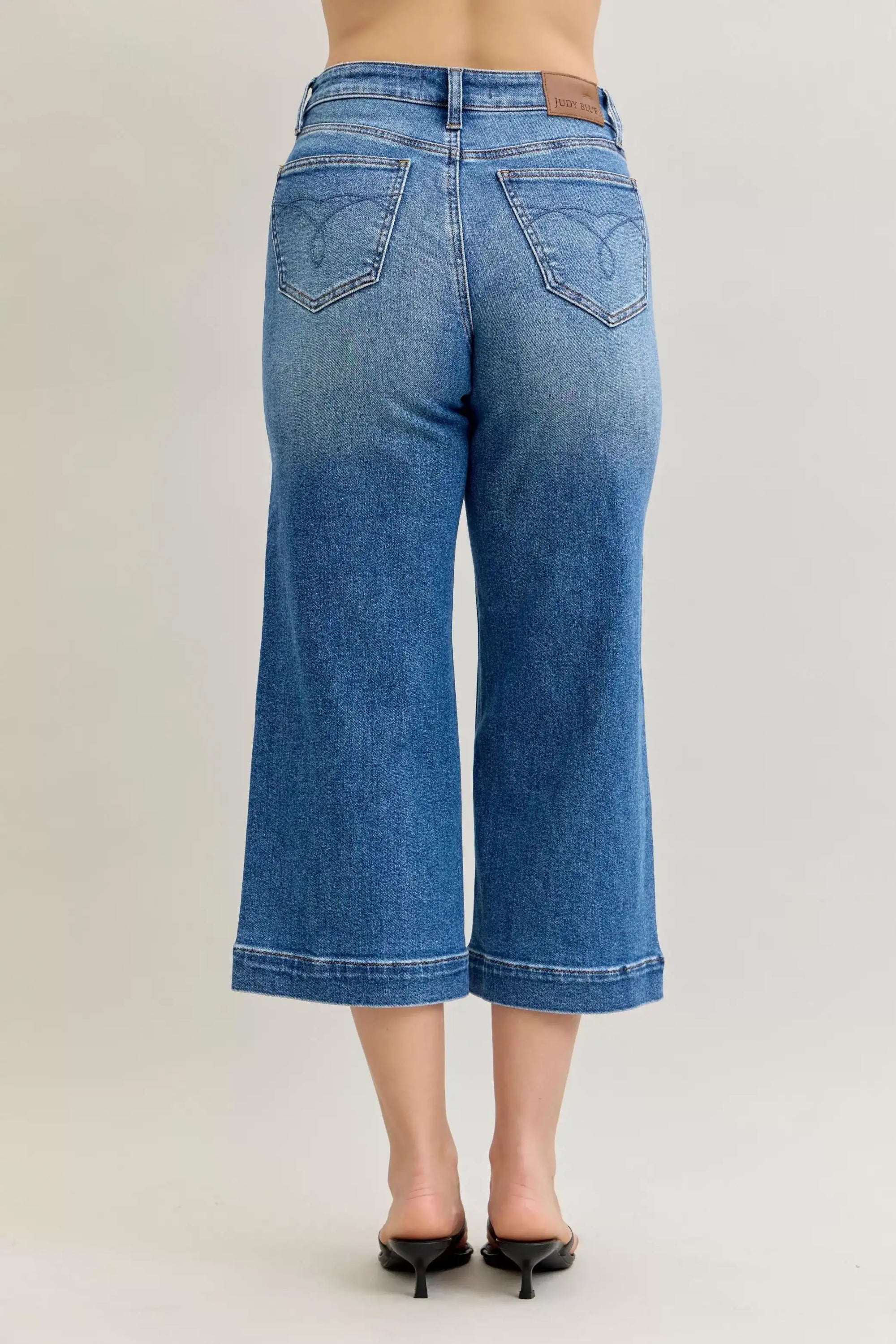 Judy Blue Mid Rise Crop Wide Leg Jeans - Jeans Junction Online