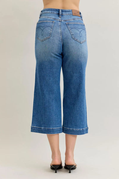 Judy Blue Mid Rise Crop Wide Leg Jeans - Jeans Junction Online