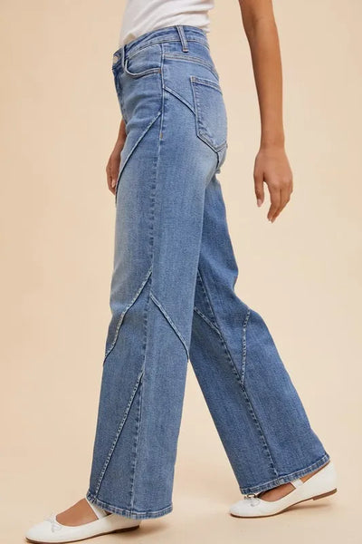 Annie Wear Decorative Seams Wide Leg Jeans - Jeans Junction Online