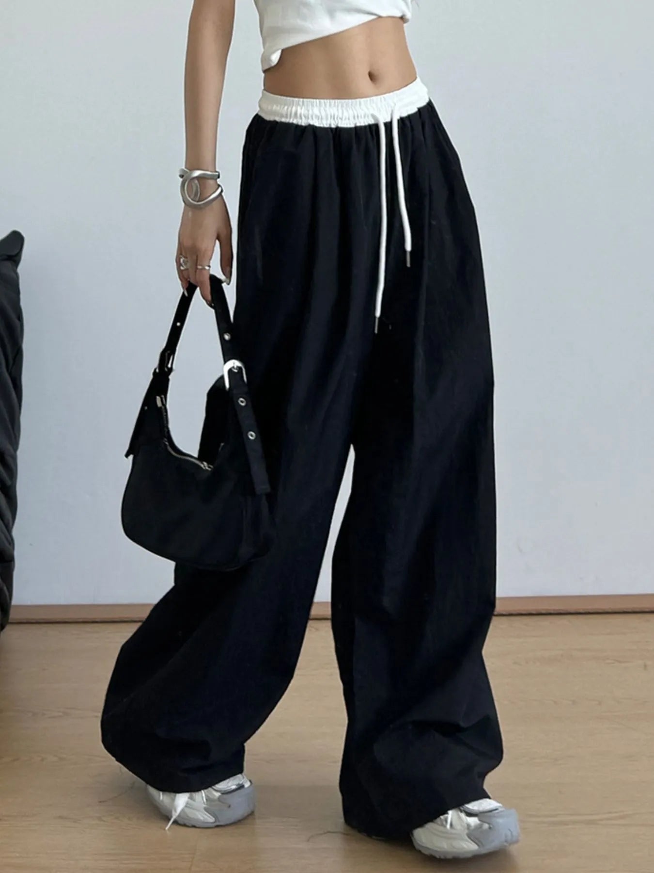Wide Leg Drawstring Casual Pants - Jeans Junction Online