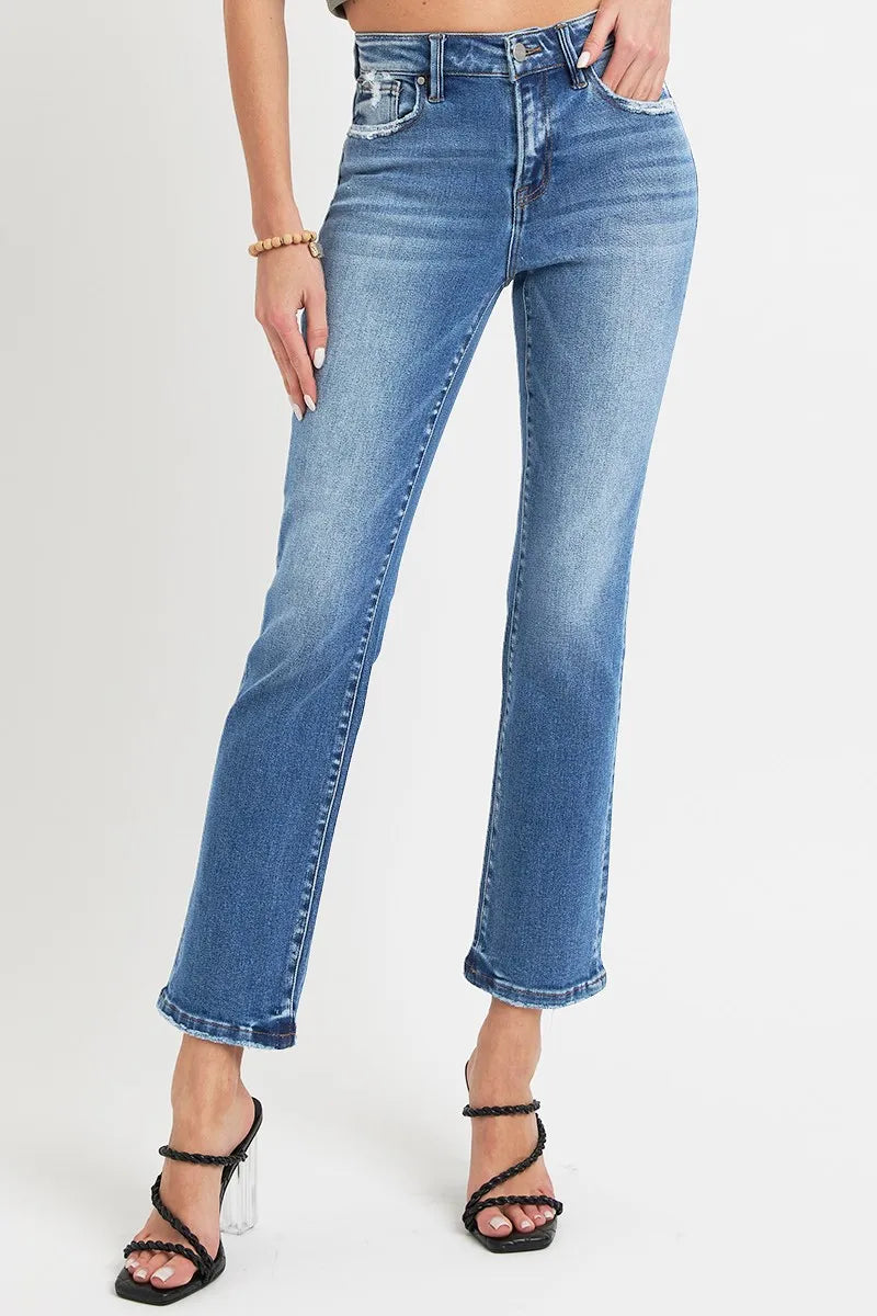 RISEN Full Size Mid Rise Ankle Straight Jeans with Pockets - Jeans Junction Online