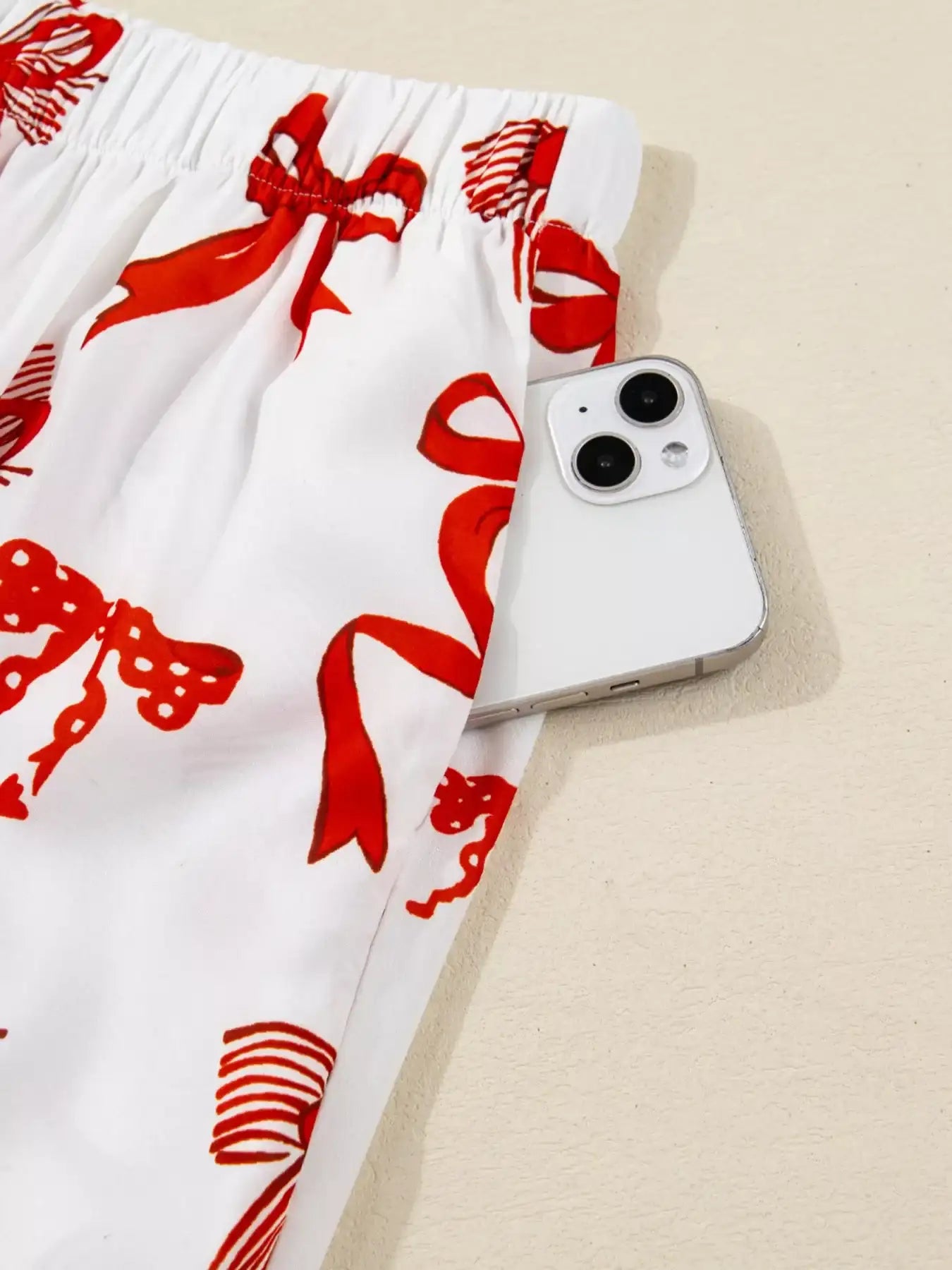 Christmas Bow Print Top and Pants 2pcs Pajama Set - Jeans Junction Online