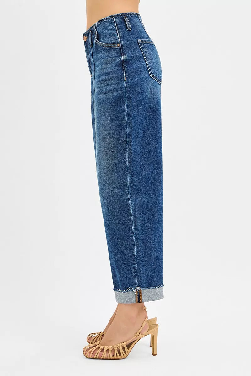 RISEN High Rise Fit Barrel Cuffed Jeans - Jeans Junction Online