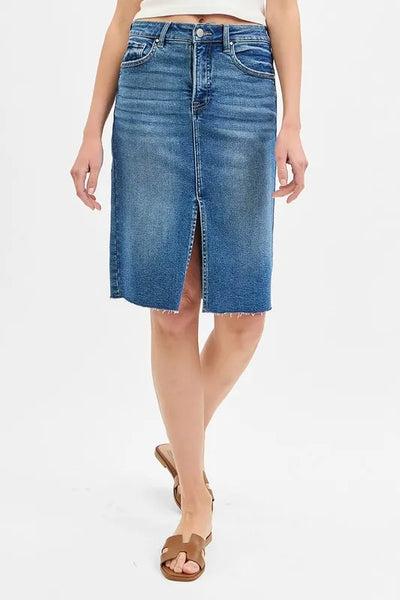 RISEN Full Size High Rise Front Slit Pencil Skirts Plus Size - Jeans Junction Online