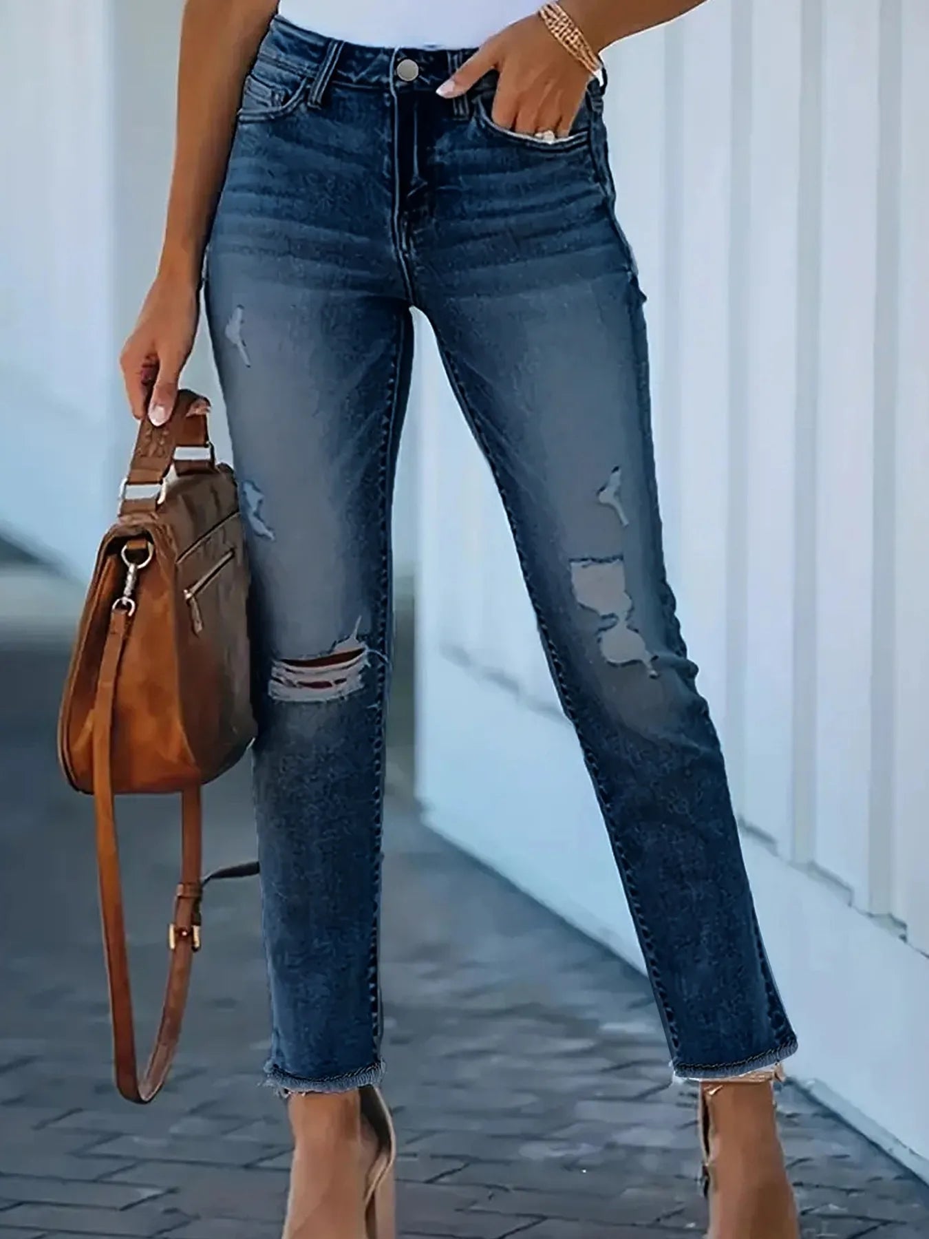 Distressed High-Waisted Skinny Jeans - Jeans Junction Online