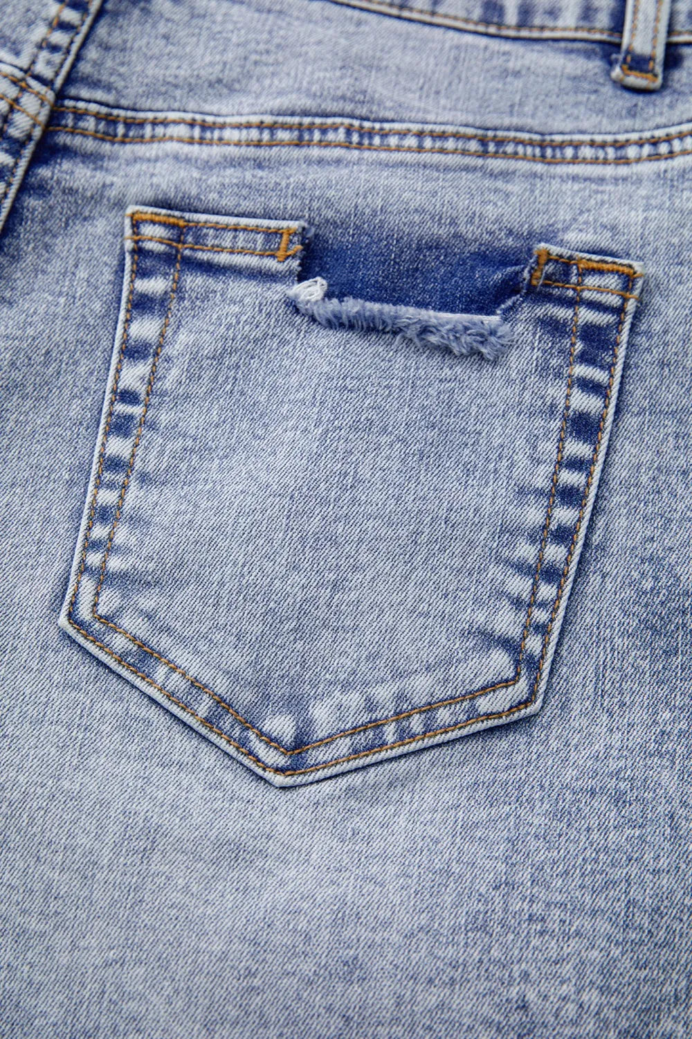 Pearl Studded Pockets Raw Hem Denim Shorts - Jeans Junction Online