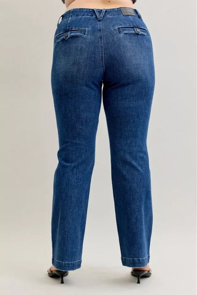 Judy Blue Full Size Mid Rise Bootcut Jeans with Welt Pockets Plus Size - Jeans Junction Online