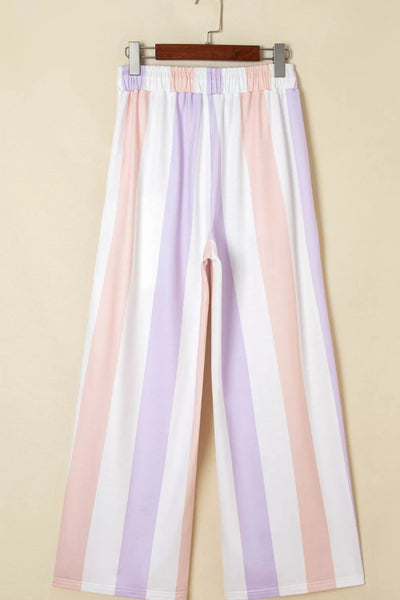 Stripe Multicolored Print Drawstring Loose Pants with Side Pockets - Jeans Junction Online
