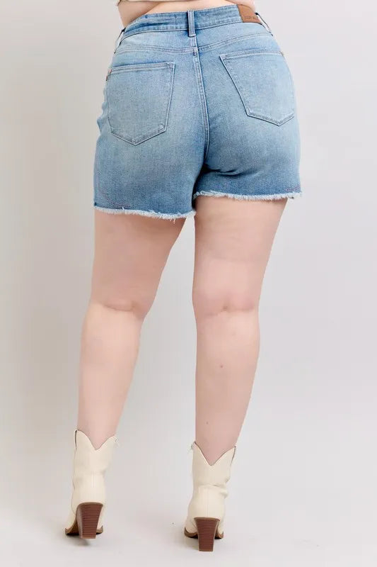 Judy Blue Plus Size High Waist Western Embroidery Detail Cut Off Denim Shorts - Jeans Junction Online