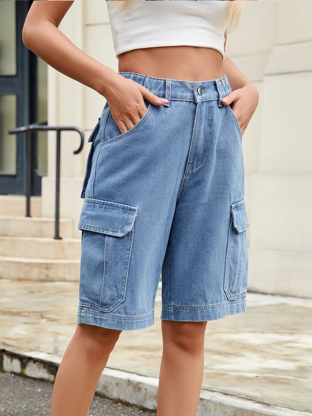 High Waist Denim Shorts with Pockets - Jeans Junction Online