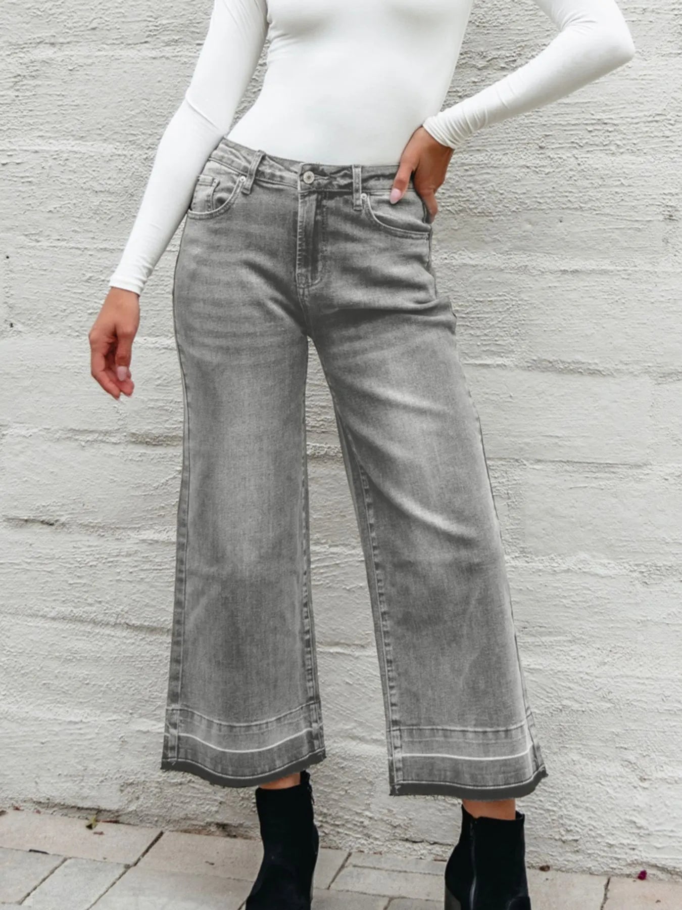 High Waist Wide Leg Washed Jeans - Jeans Junction Online