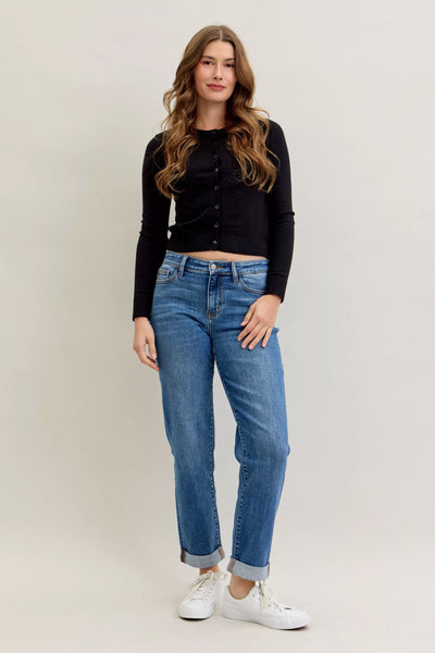 Judy Blue Full Size Mid Rise BF Classic Cuffed Jeans Plus Size - Jeans Junction Online