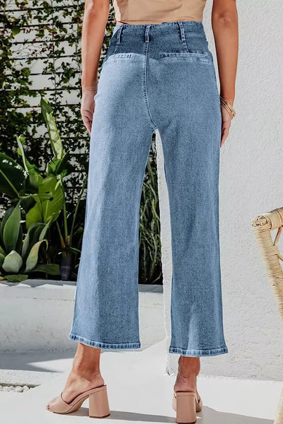 Button Fly Cropped Wide Leg Jeans - Jeans Junction Online