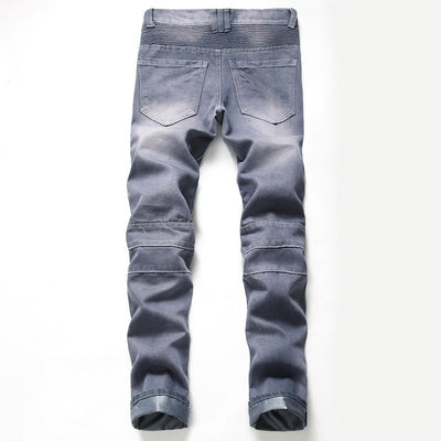 Nostalgic Ripped Motorcycle Jeans Straight Personality - Jeans Junction Online