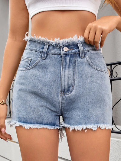 Washed Raw Hem Denim Shorts - Jeans Junction Online