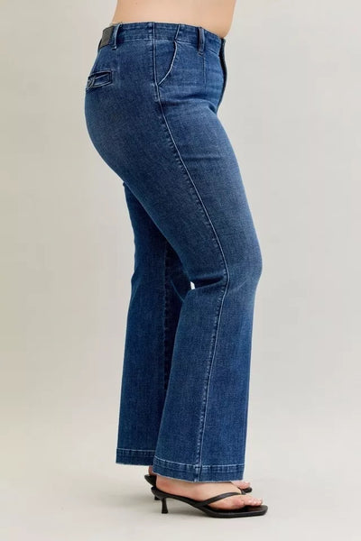 Judy Blue Full Size Mid Rise Bootcut Jeans with Welt Pockets Plus Size - Jeans Junction Online