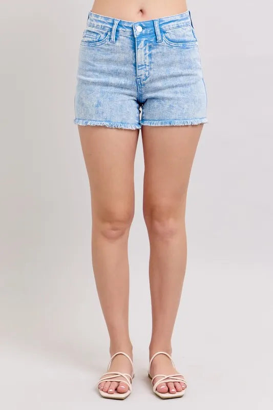 Judy Blue Full Size Mid Rise Garment Dyed Denim Shorts Plus Size - Jeans Junction Online