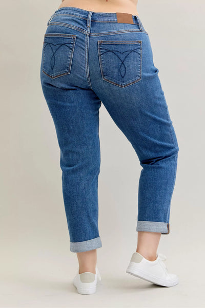 Judy Blue Full Size Mid Rise BF Classic Cuffed Jeans Plus Size - Jeans Junction Online