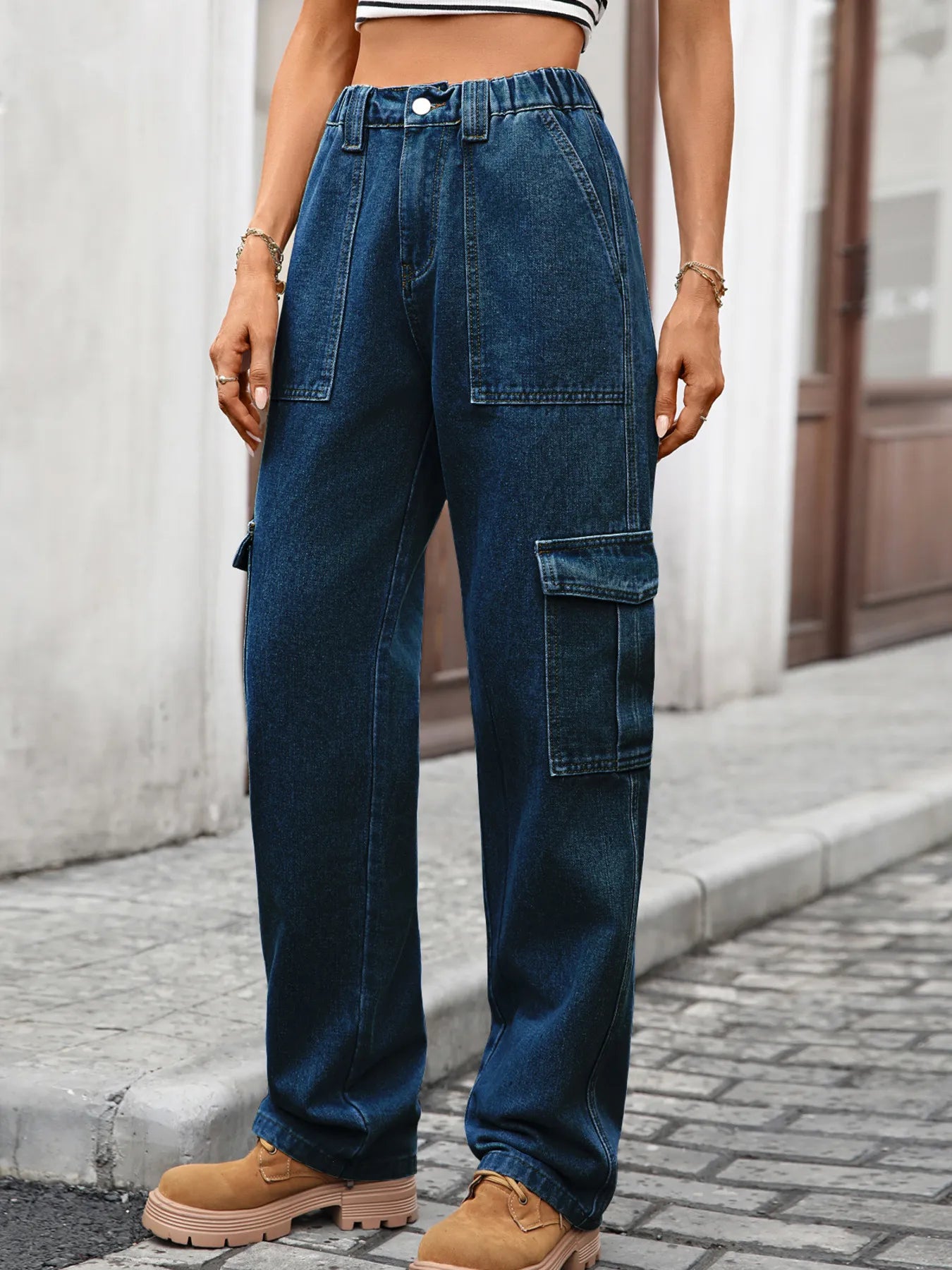 High-Waisted Cargo Jeans - Jeans Junction Online