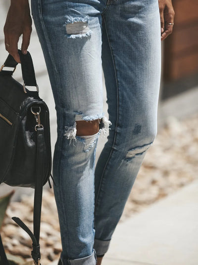 Distressed Button-Fly Skinny Jeans - Jeans Junction Online