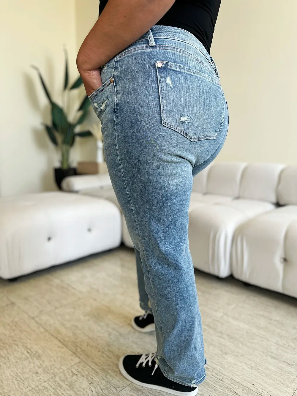 Judy Blue Full Size Mid Rise Distressed Straight Jeans - Jeans Junction Online