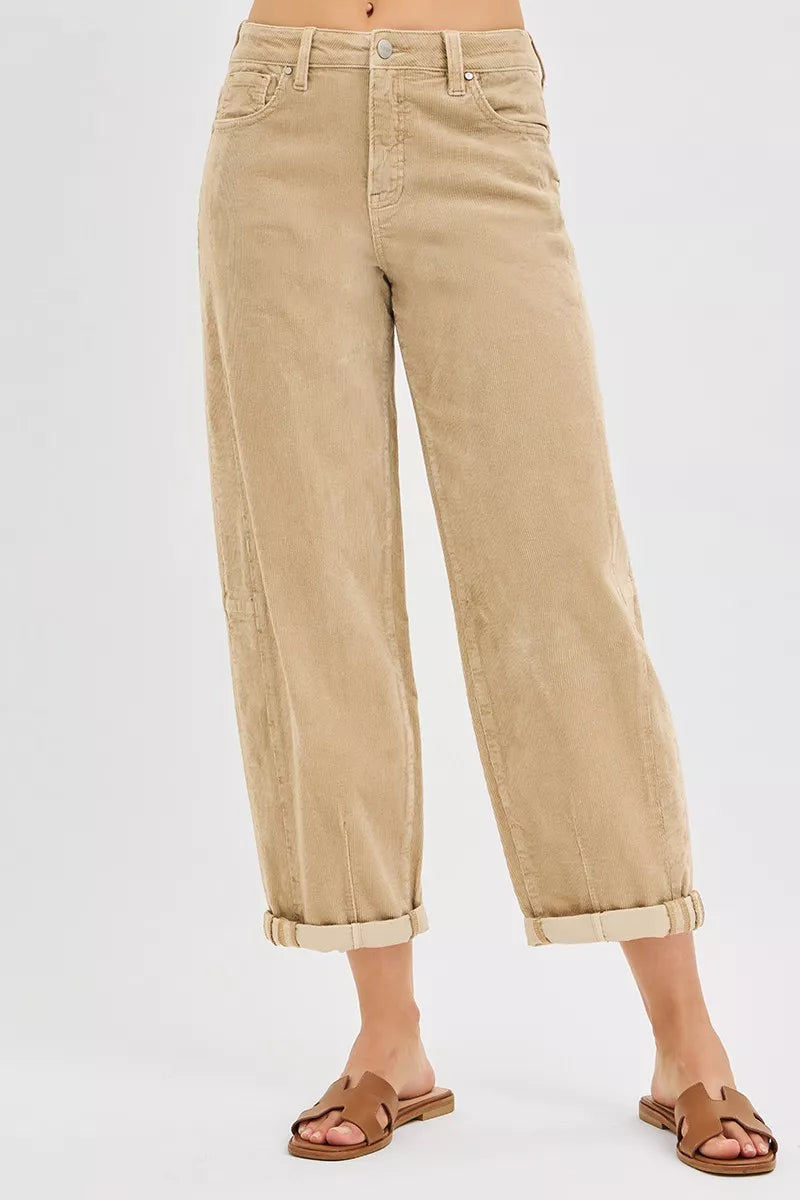 RISEN High Rise Crop Barrel Cordurory Pants - Jeans Junction Online