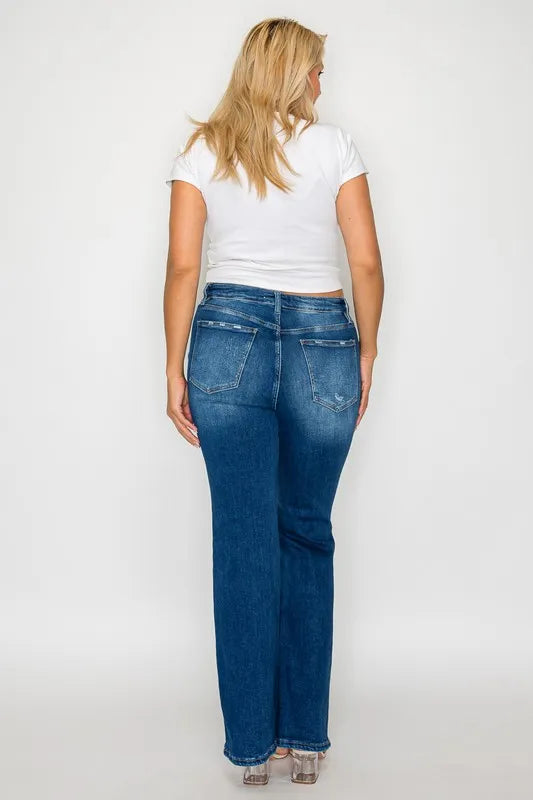 bytos Full Size High Rise Bootcut Jeans with Pockets - Jeans Junction Online