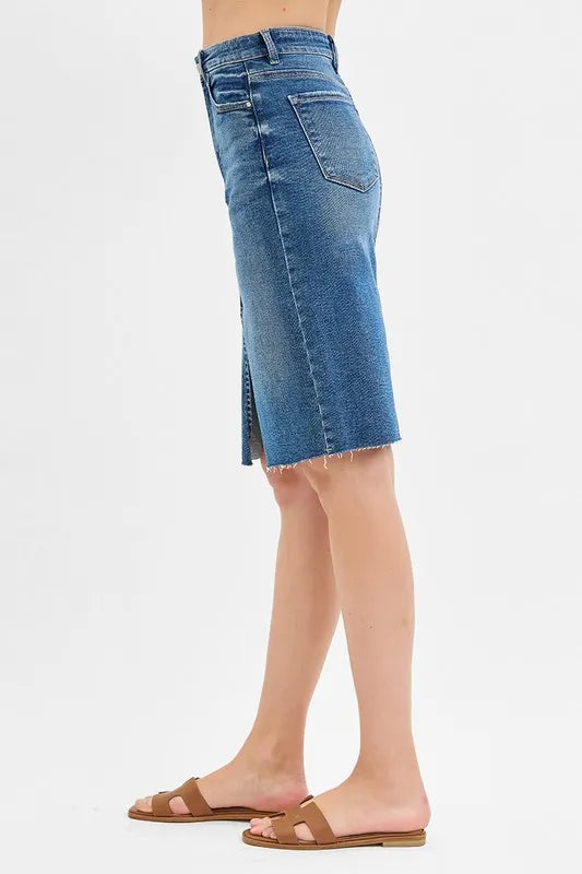 RISEN Full Size High Rise Front Slit Pencil Skirts Plus Size - Jeans Junction Online