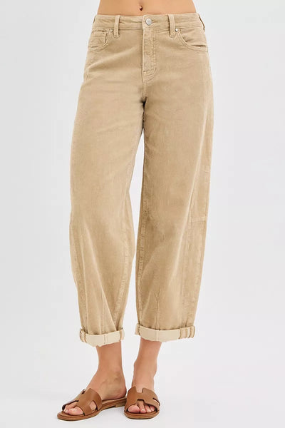 RISEN High Rise Crop Barrel Cordurory Pants - Jeans Junction Online