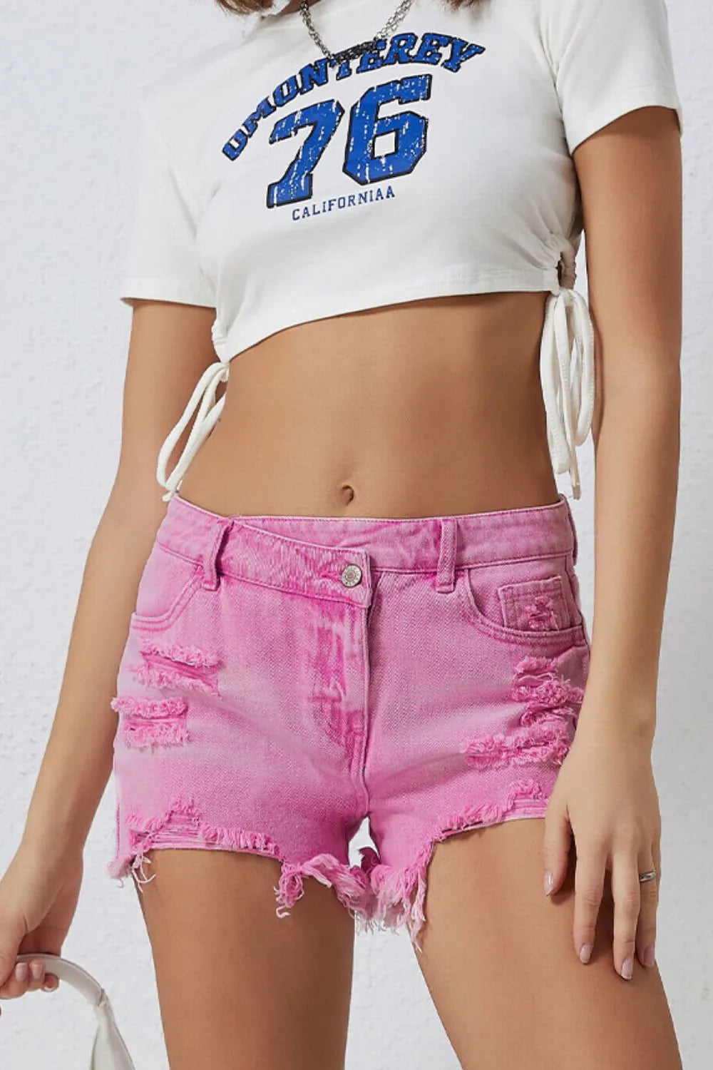 High Rise Crossover Waist Denim Shorts - Jeans Junction Online