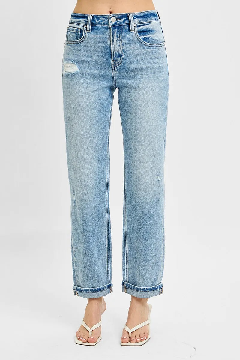 RISEN Full Size High Rise Ankle Boyfriend Distressed Jeans Plus Size - Jeans Junction Online