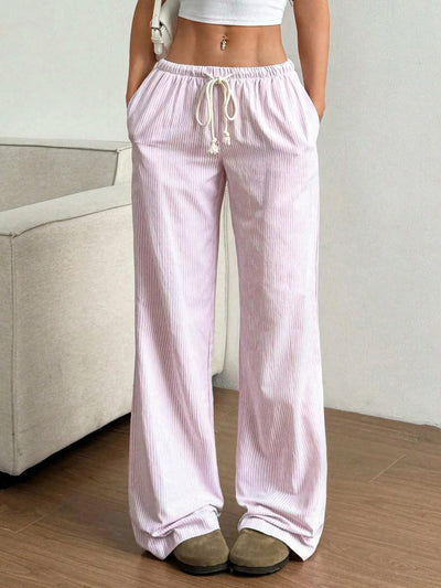 Drawstring Striped Wide Leg Pants - Jeans Junction Online