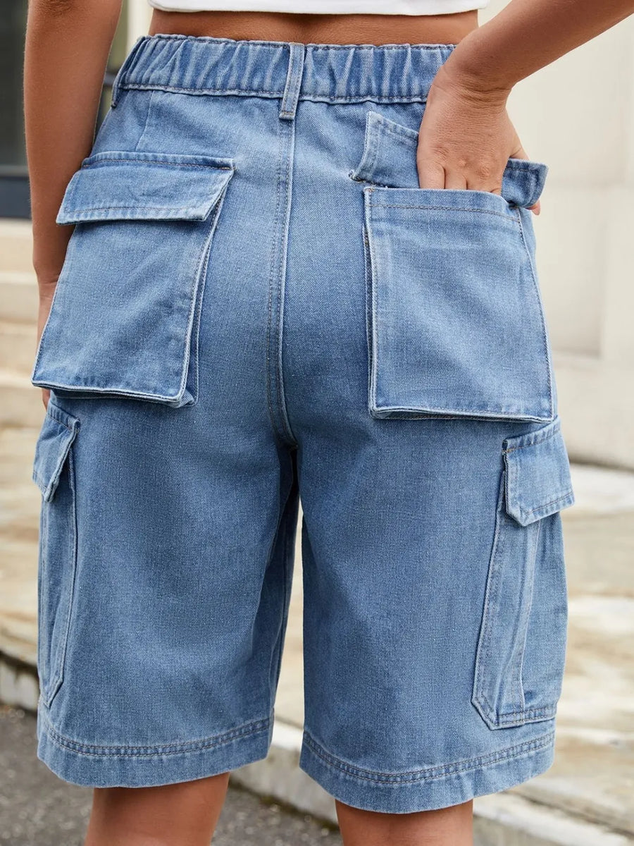 High Waist Denim Shorts with Pockets - Jeans Junction Online 
