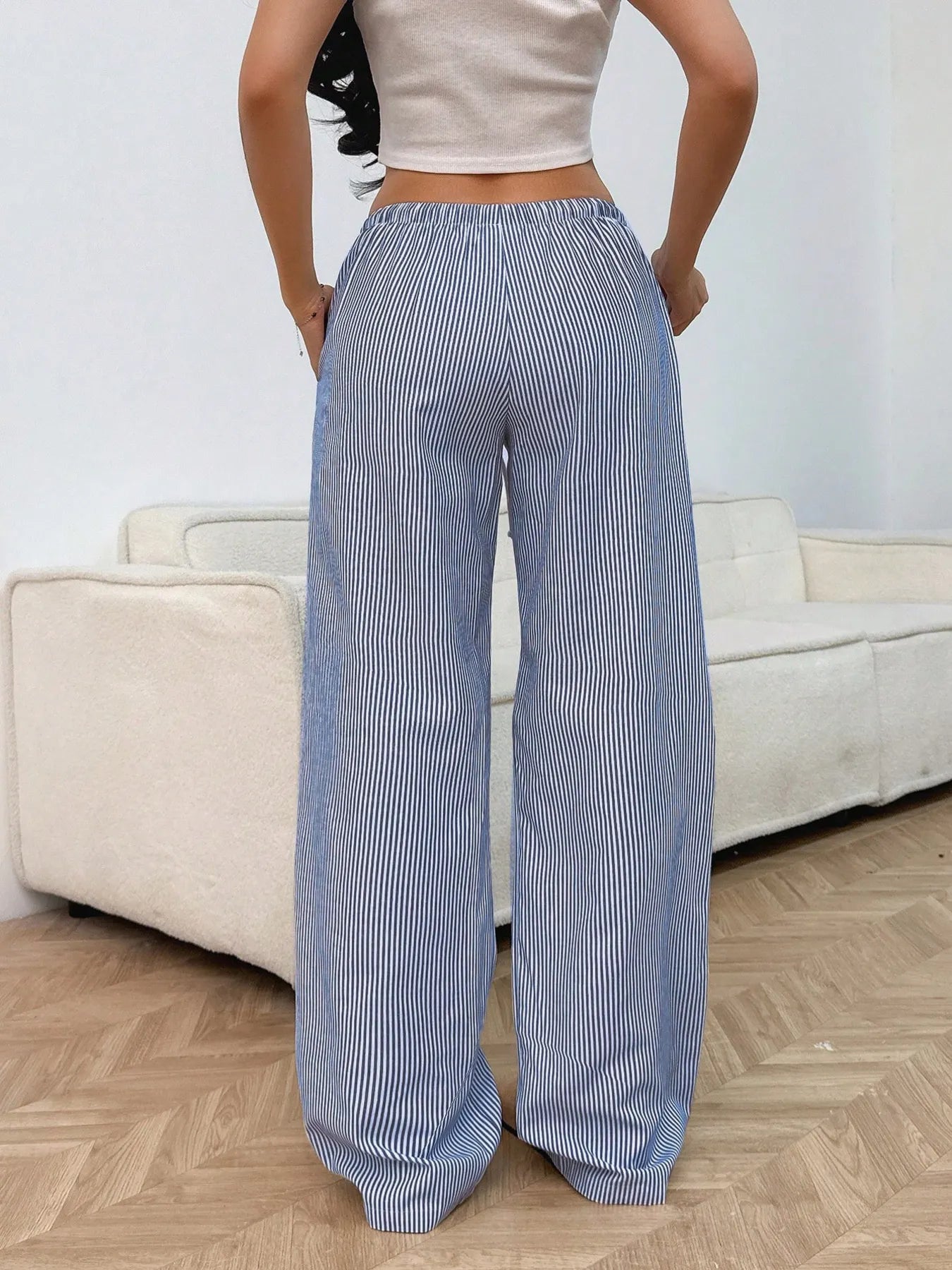 Drawstring Striped Wide Leg Pants - Jeans Junction Online