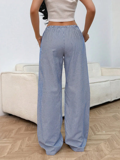 Drawstring Striped Wide Leg Pants - Jeans Junction Online