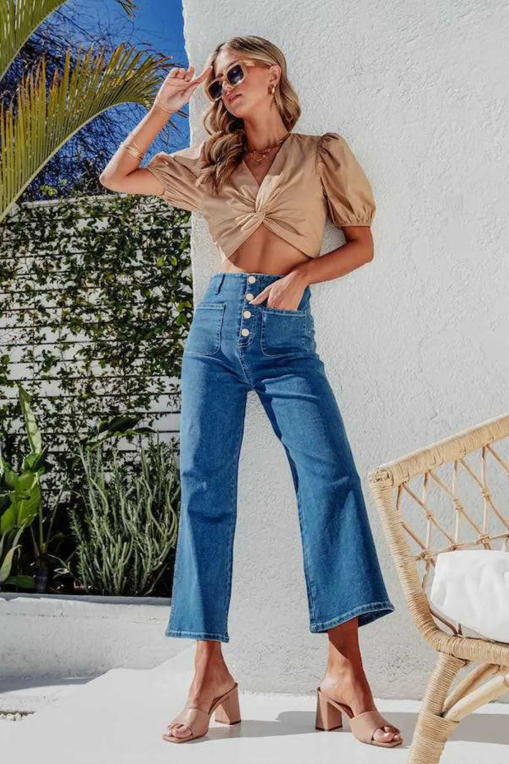 Button Fly Cropped Wide Leg Jeans - Jeans Junction Online