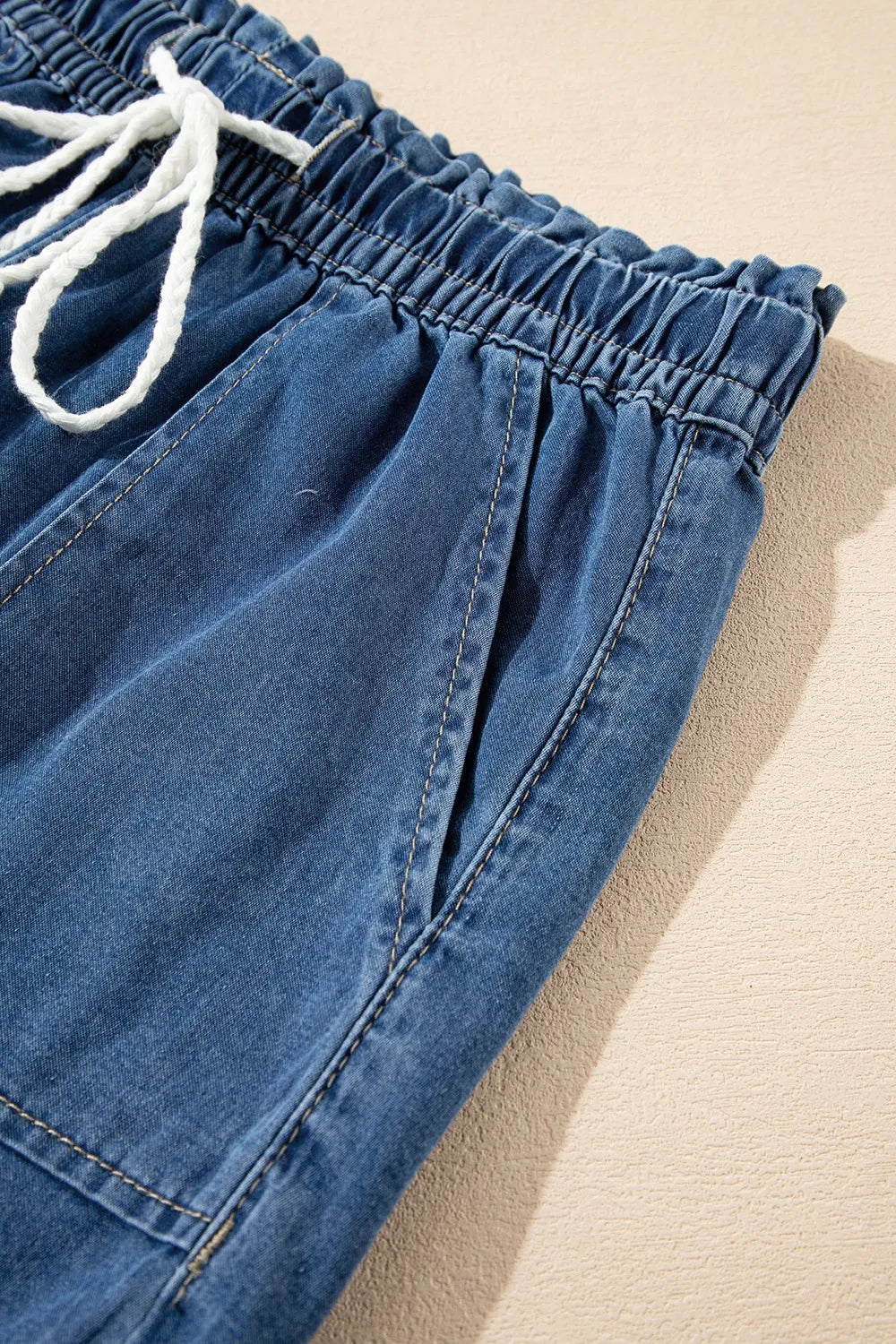 Raw Hem Drawstring High Waist Denim Shorts with Pockets - Jeans Junction Online