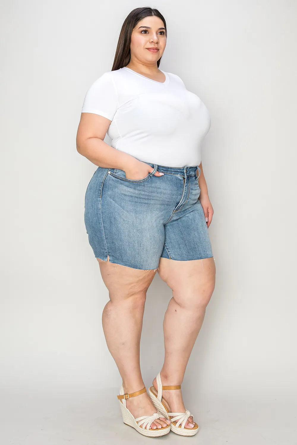 Judy Blue Full Size High Waist Raw Hem Denim Shorts - Jeans Junction Online