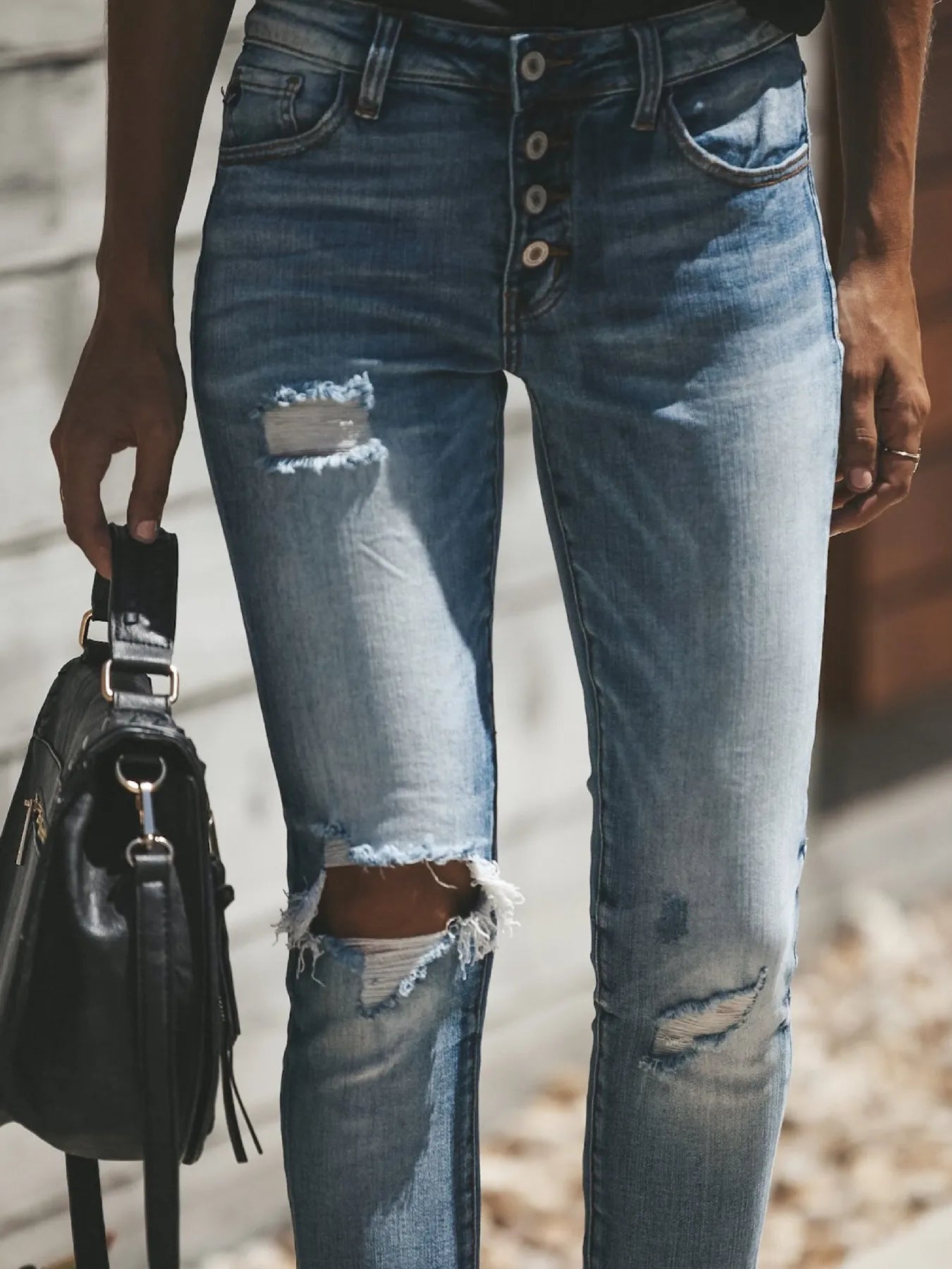 Distressed Button-Fly Skinny Jeans - Jeans Junction Online