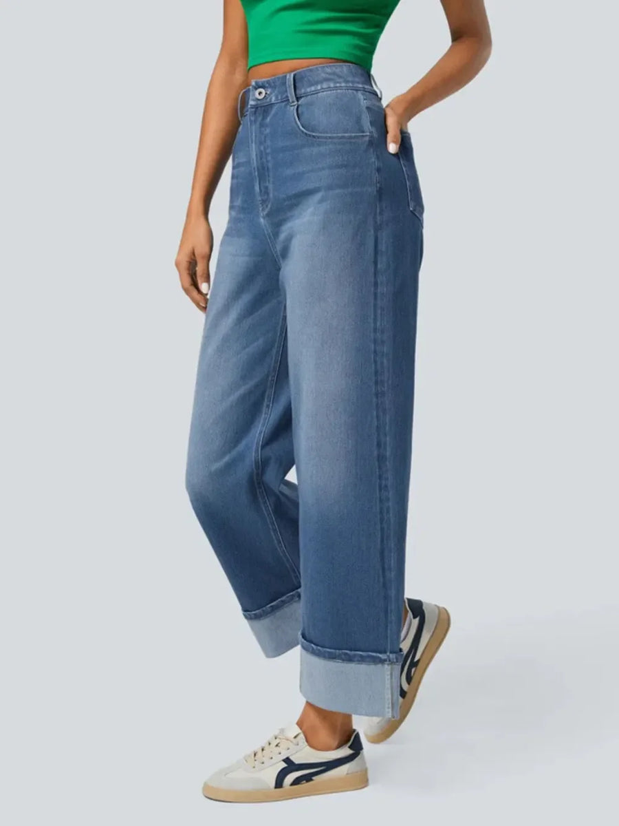 High Rise Rolled Straight Leg Jeans - Jeans Junction Online 
