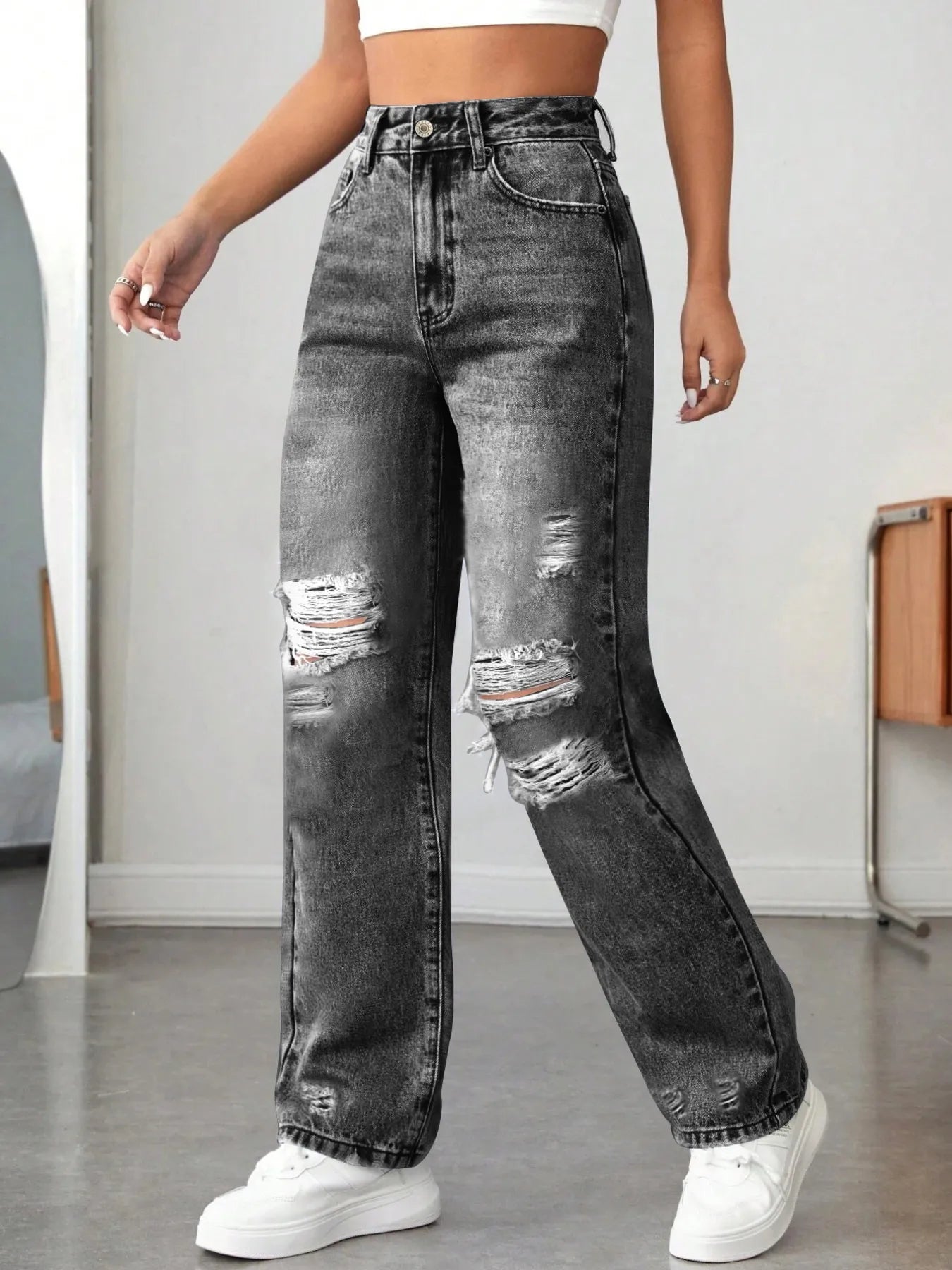 Distressed High Waisted Jeans - Jeans Junction Online