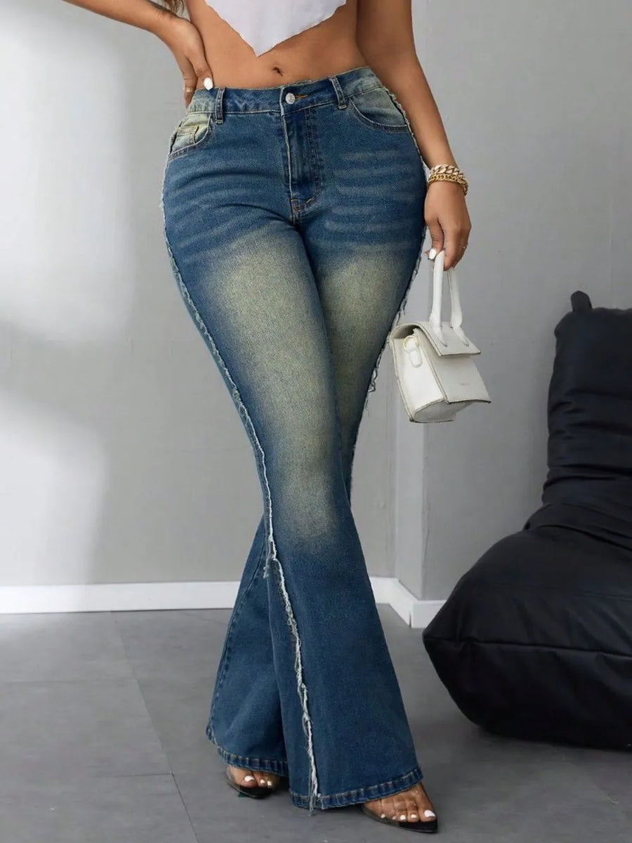 Side Raw Hem Flare Jeans - Jeans Junction Online 