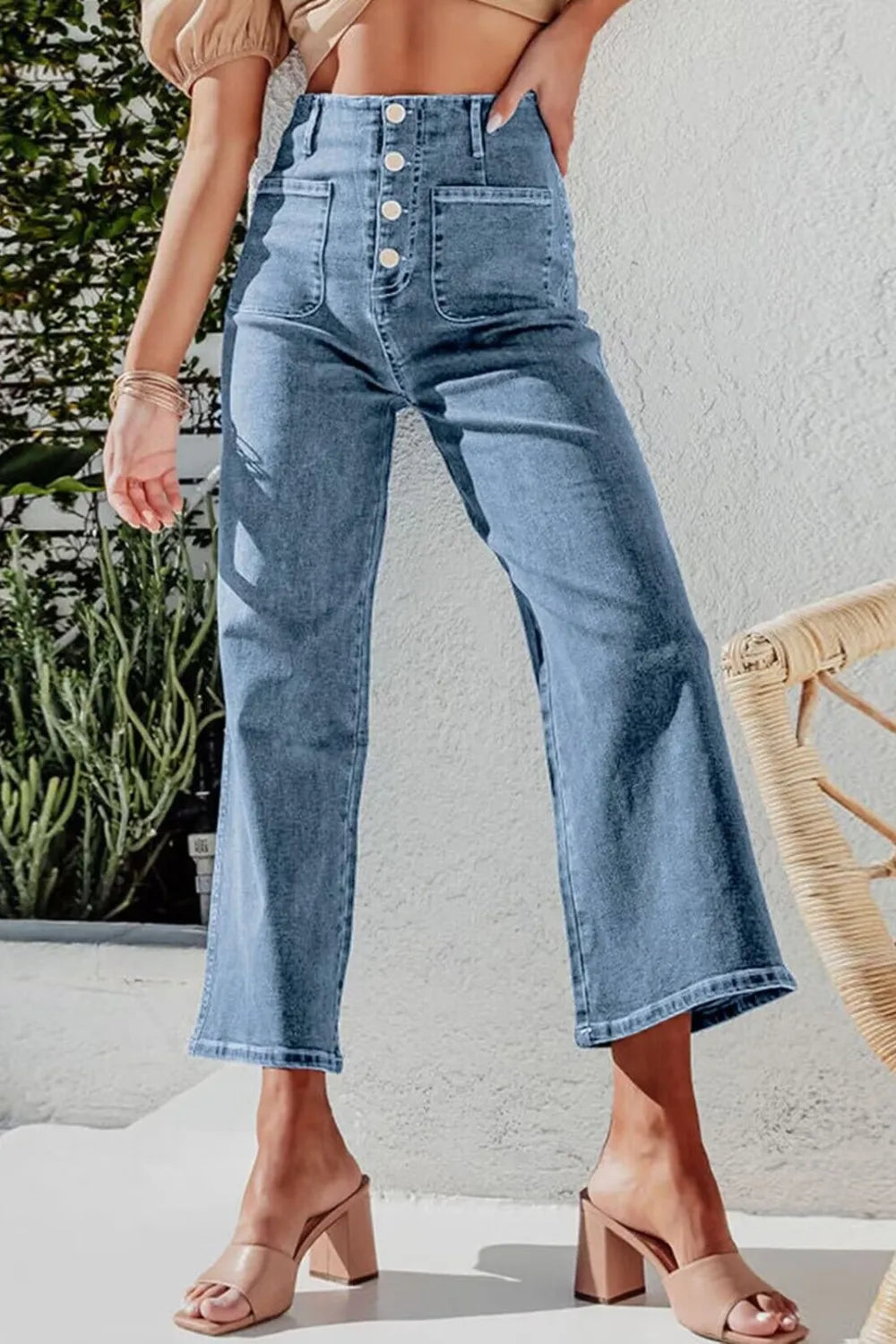 Button Fly Cropped Wide Leg Jeans - Jeans Junction Online